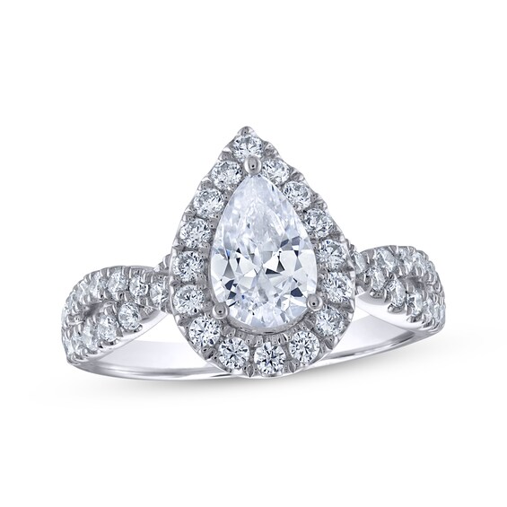 Previously Owned THE LEO Legacy Lab-Grown Diamond Pear-Shaped Twist Shank Engagement Ring 1-3/4 ct tw 14K White Gold