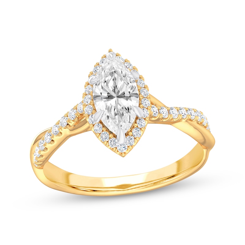 Main Image 1 of Previously Owned Lab-Grown Diamonds Marquise-Cut Twist Shank Engagement Ring 1-1/4 ct tw 14K Yellow Gold