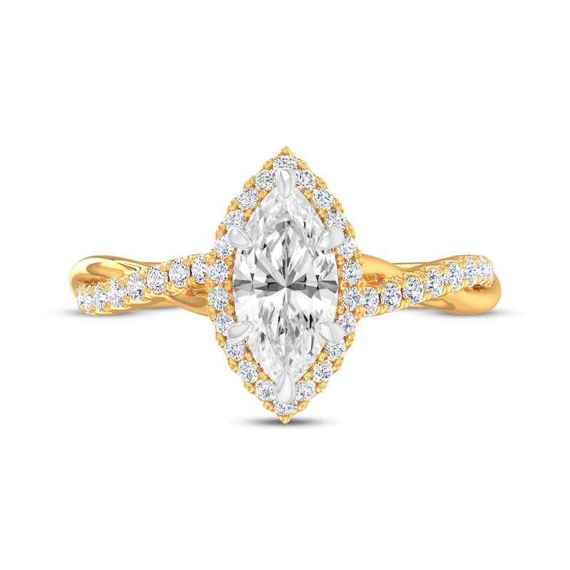 Main Image 3 of Previously Owned Lab-Grown Diamonds Marquise-Cut Twist Shank Engagement Ring 1-1/4 ct tw 14K Yellow Gold