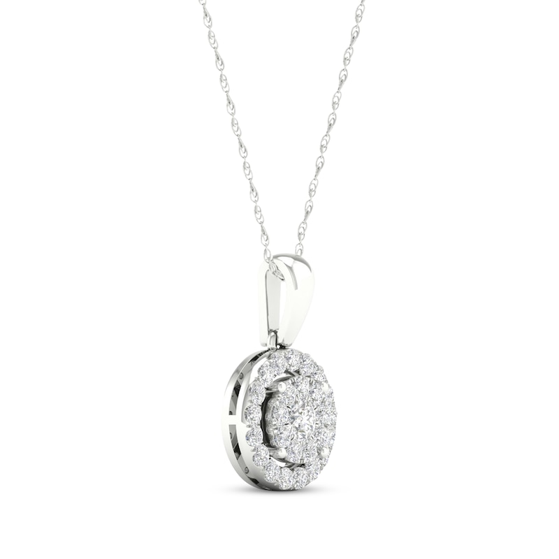 Main Image 2 of Previously Owned KAY Lab-Grown Diamonds Circle Halo Necklace 1/2 ct tw 10K White Gold 18"