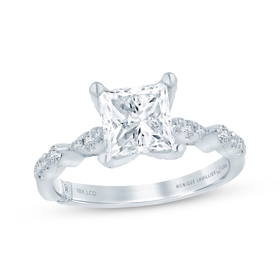 Previously Owned Monique Lhuillier Bliss Princess-Cut Lab-Grown Diamond Engagement Ring 1-7/8 ct tw 18K White Gold