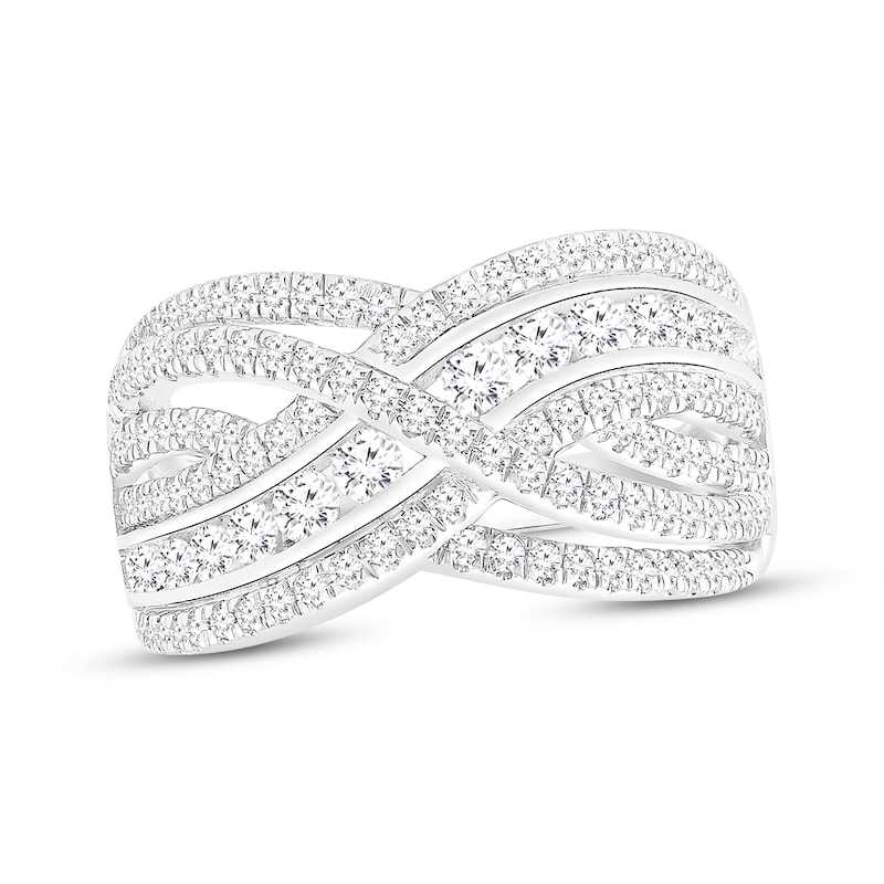 Main Image 1 of Previously Owned Round-Cut Diamond Crossover Ring 1 ct tw 10K White Gold