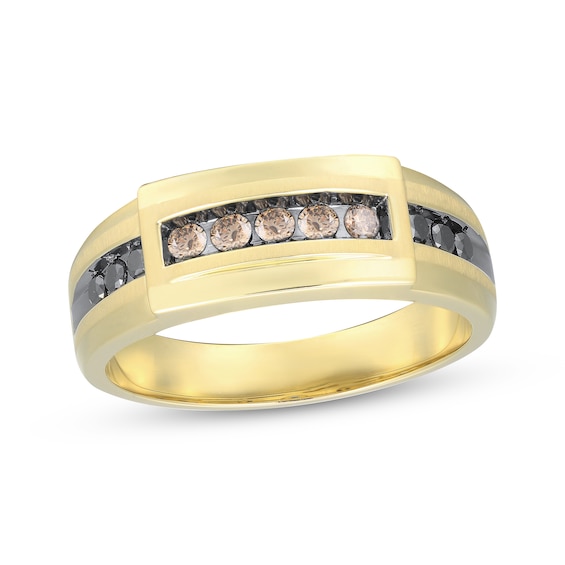 Previously Owned Men's Brown & Black Diamond Wedding Band 1/2 ct tw 10K Yellow Gold