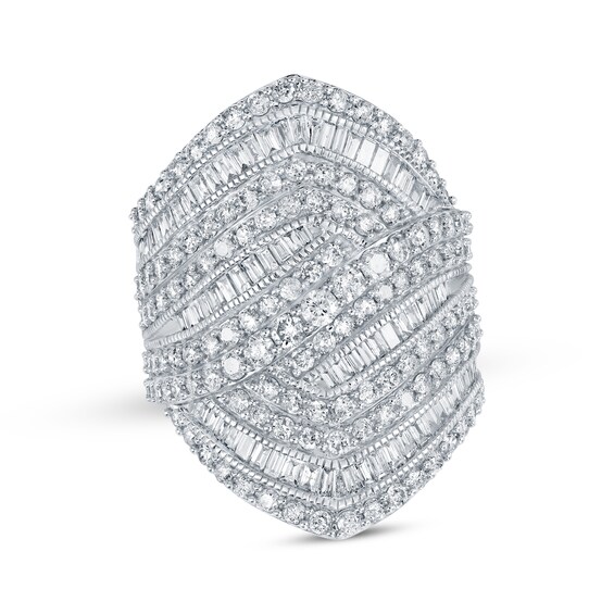 Previously Owned Baguette & Round-Cut Diamond Multi-Row Fashion Ring 3 ct tw 10K White Gold
