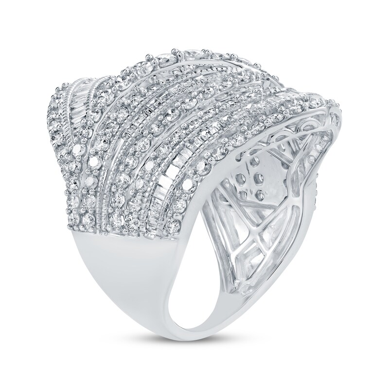 Main Image 2 of Previously Owned Baguette & Round-Cut Diamond Multi-Row Fashion Ring 3 ct tw 10K White Gold