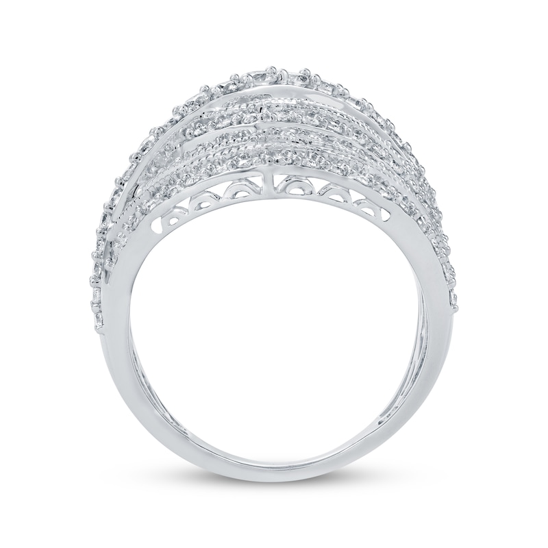 Main Image 3 of Previously Owned Baguette & Round-Cut Diamond Multi-Row Fashion Ring 3 ct tw 10K White Gold