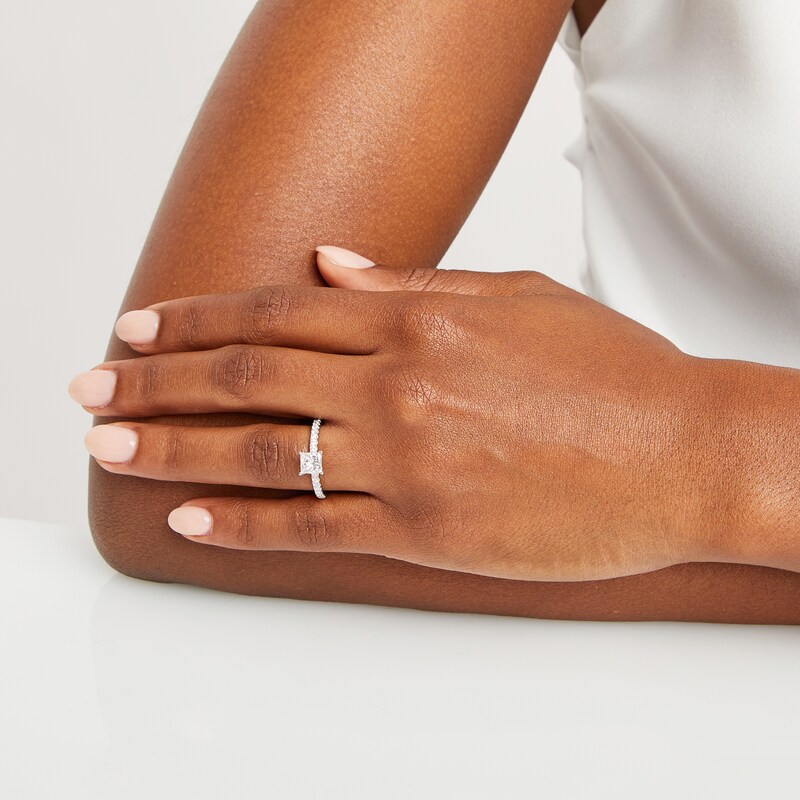 Main Image 4 of Previously Owned Lab-Grown Diamonds Princess-Cut Diamond Engagement Ring 1-1/3 ct tw 14K White Gold