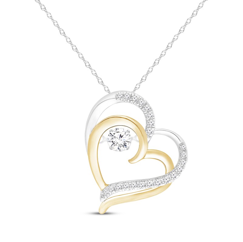 Main Image 1 of Previously Owned Unstoppable Love Lab-Grown Diamond Double Heart Necklace 1/2 ct tw 10K Two-Tone Gold 18"