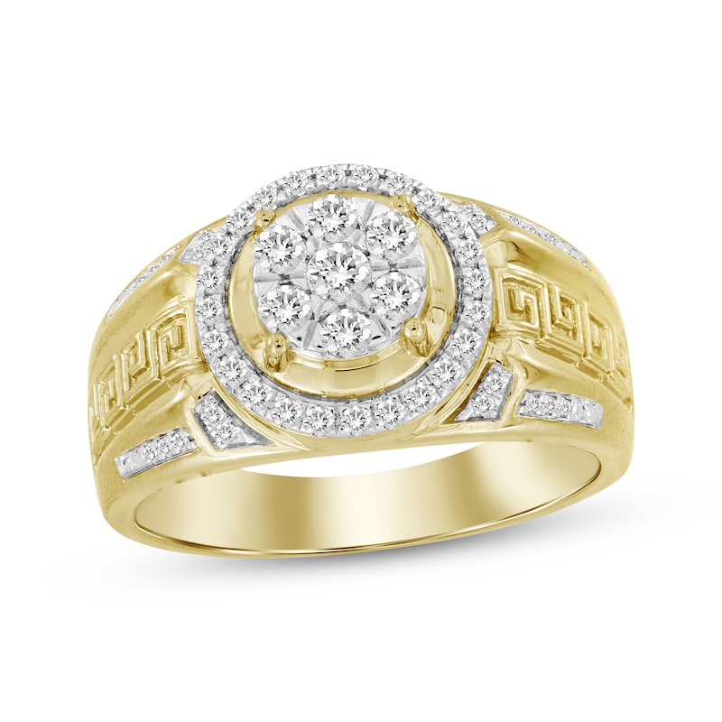 Main Image 1 of Previously Owned Men's Diamond Greek Key Pattern Ring 1/2 ct tw 10K Yellow Gold