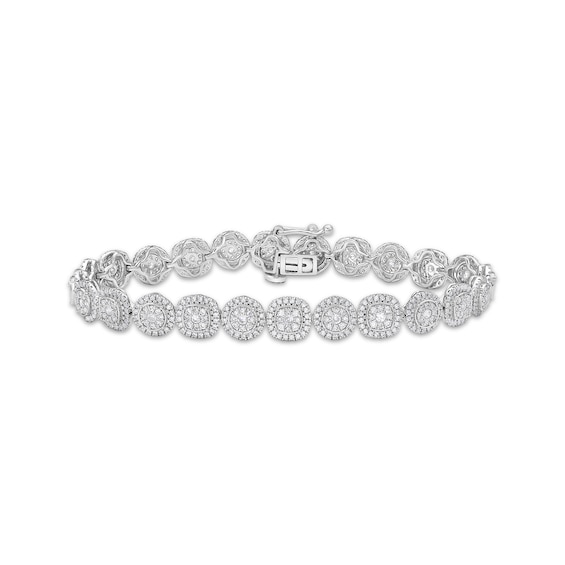 Previously Owned Diamond Circle & Cushion Link Bracelet 3 ct tw 10K White Gold 7"