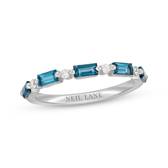 Previously Owned Neil Lane Baguette-Cut London Blue Topaz & Round-Cut Diamond Anniversary Ring 1/8 14K White Gold