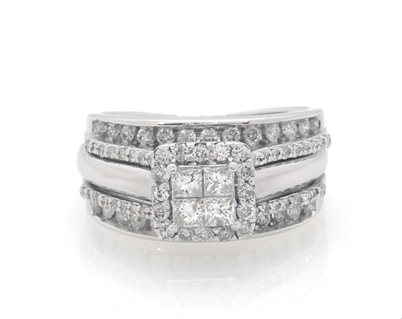 Main Image 1 of Previously Owned Princess-Cut Quad Diamond Engagement Ring 7/8 ct tw 10K White Gold Size 6