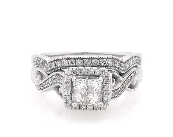 Previously Owned Princess-Cut Quad Diamond Bridal Set 3/4 ct tw 14K White Gold Size 8