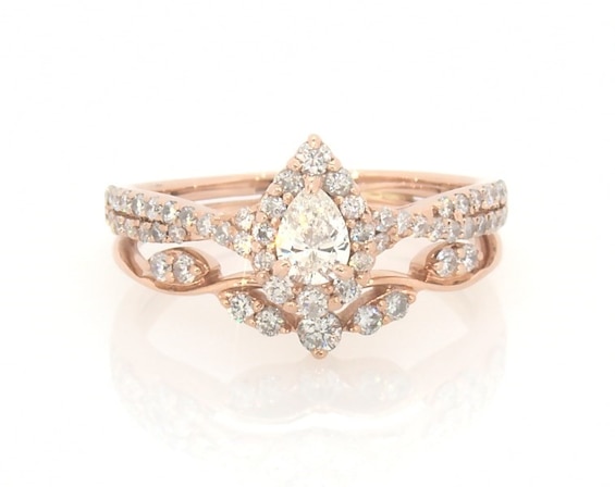 Previously Owned Pear-Shaped Diamond Halo Bridal Set 1/2 ct tw 14K Rose Gold 5
