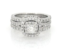 Previously Owned Neil Lane Princess-Cut Diamond Double Halo Bridal Set 1-3/4 ct tw 14K White Gold Size 5.75
