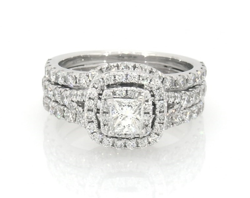 Main Image 1 of Previously Owned Neil Lane Princess-Cut Diamond Double Halo Bridal Set 1-3/4 ct tw 14K White Gold Size 5.75