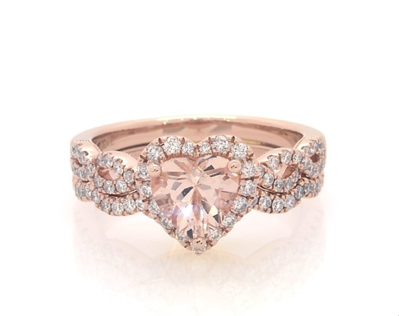 Main Image 1 of Previously Owned Neil Lane Heart-Shaped Morganite & Diamond Bridal Set 5/8 ct tw 14K Rose Gold Size 7.5