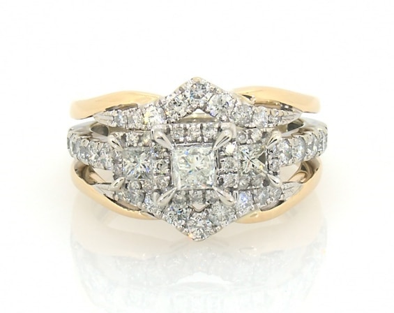Previously Owned Princess-Cut Diamond Three-Stone Bridal Set 1-1/3 ct tw 10K White Gold & 14K Two-Tone Gold Size 6.5