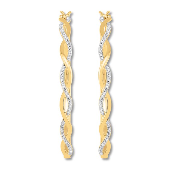 Previously Owned Diamond Twist Hoop Earrings 1/2 ct tw Round-cut 10K Yellow Gold