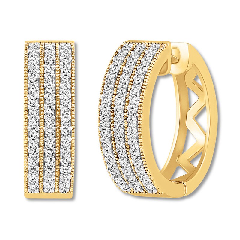 Main Image 1 of Previously Owned Diamond Hoop Earrings 1/2 ct tw Round-cut 10K Yellow Gold