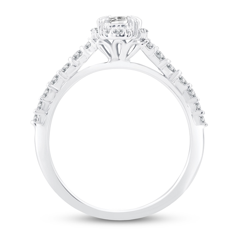 Main Image 3 of Previously Owned Diamond Engagement Ring 3/4 ct tw Emerald & Round 14K White Gold