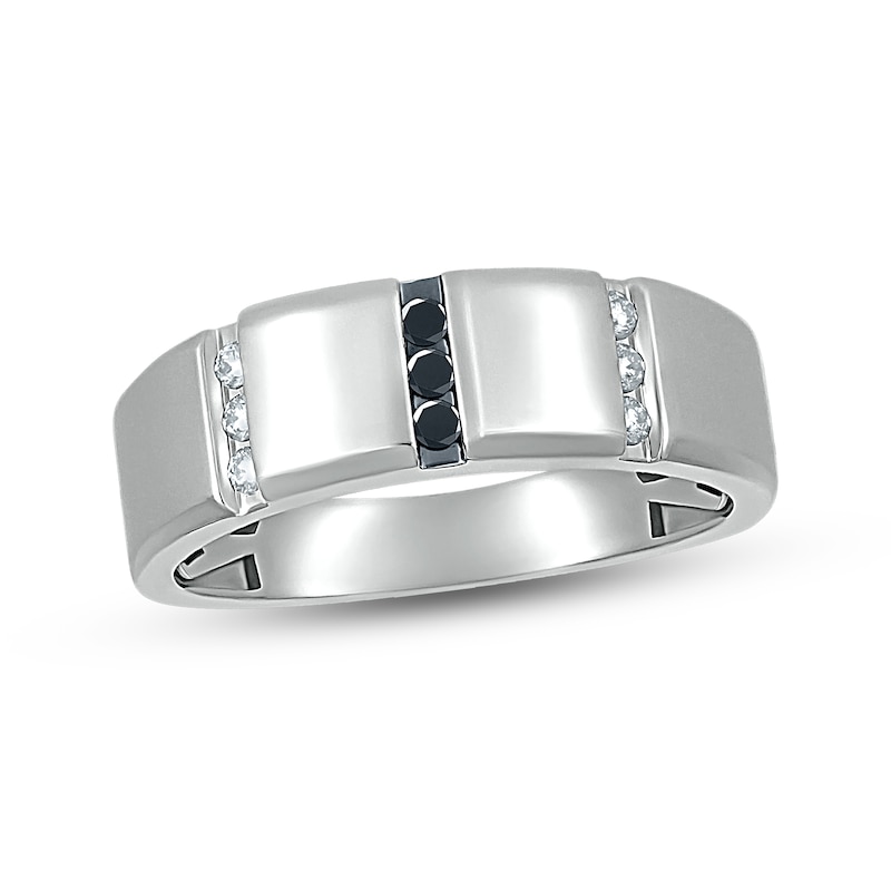 Main Image 1 of Previously Owned Men's Black & White Diamond Wedding Band 1/5 ct tw 10K White Gold