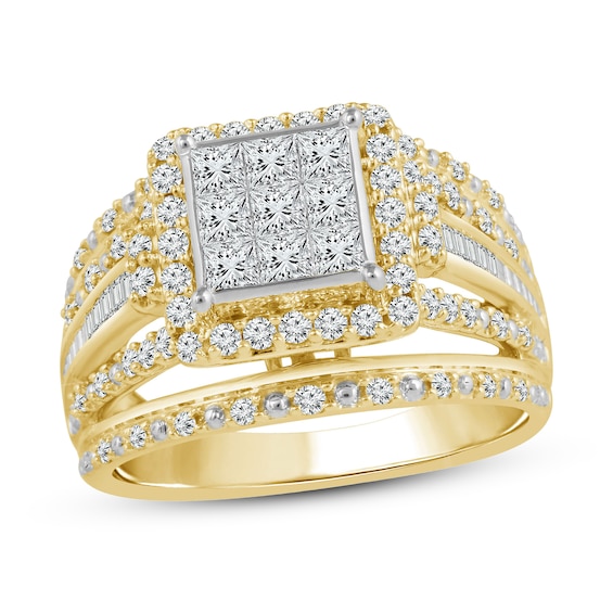 Previously Owned Diamond Engagement Ring 1 ct tw Princess, Round & Baguette 10K Yellow Gold