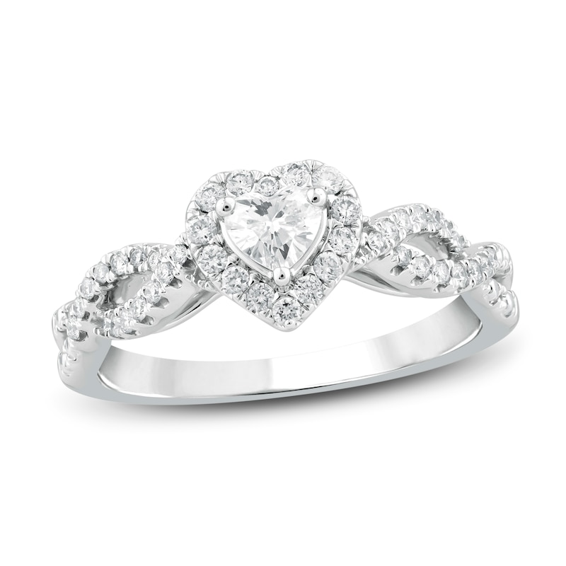 Main Image 1 of Previously Owned Diamond Engagement Ring 1/2 ct tw Heart & Round 14K White Gold