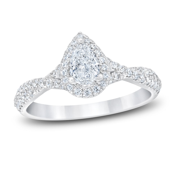 Previously Owned Diamond Engagement Ring 7/8 ct tw Pear-shaped & Round-cut 14K White Gold