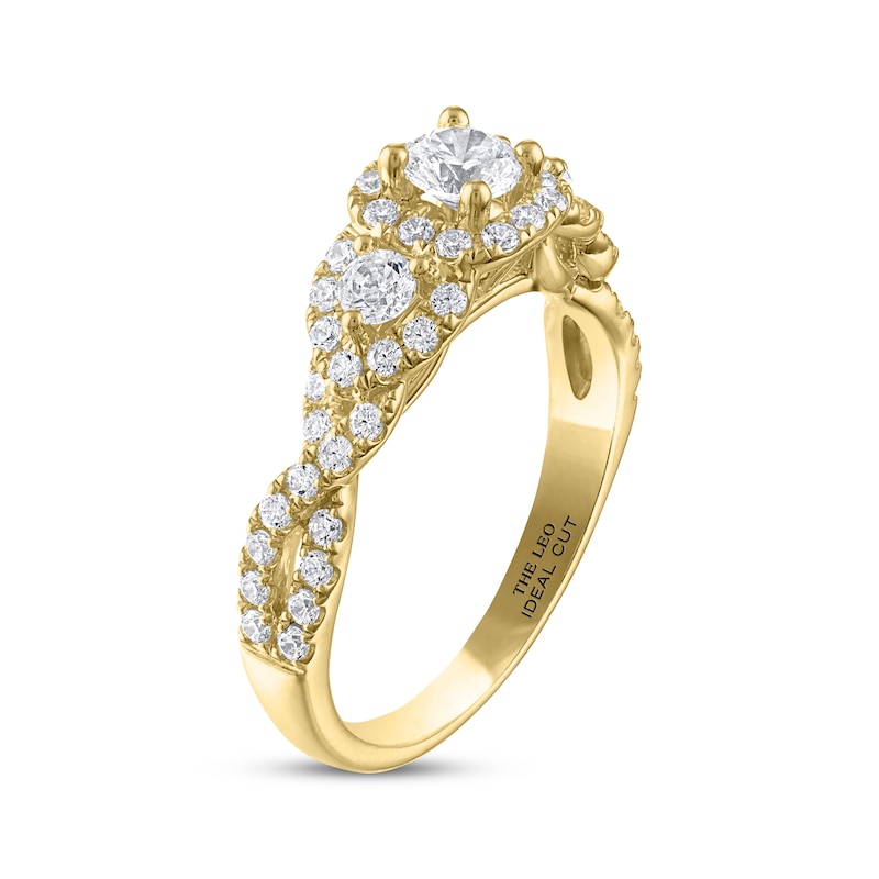 Main Image 2 of THE LEO Ideal Cut Round-Cut Diamond Three-Stone Engagement Ring 1 ct tw 14K Yellow Gold