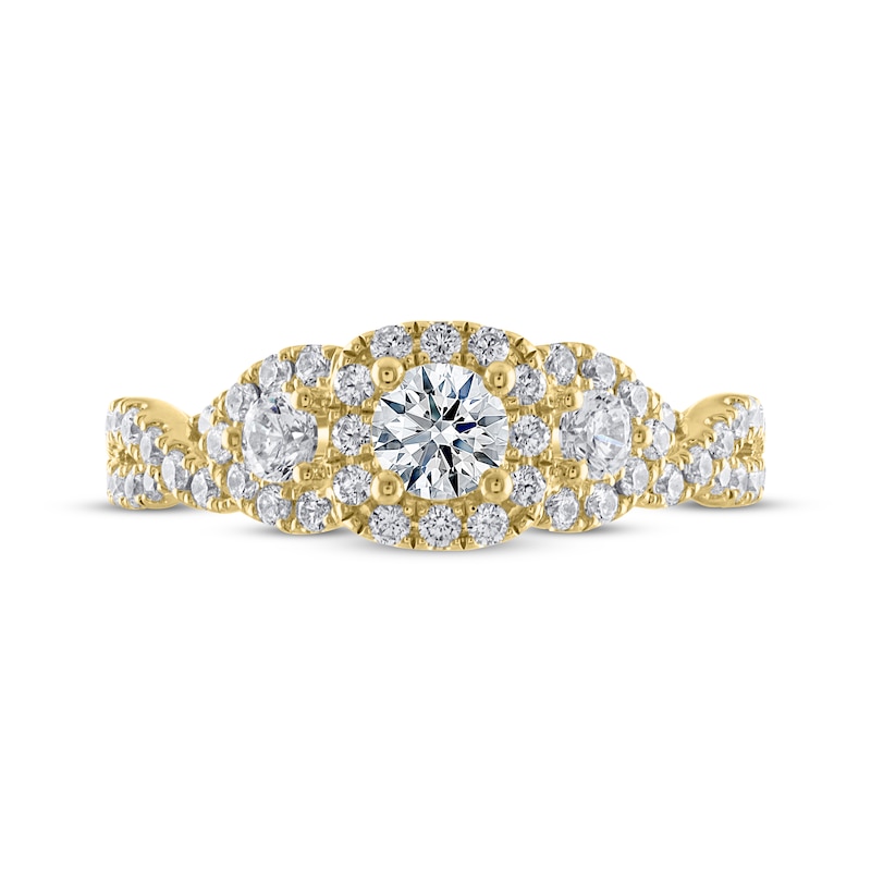 Main Image 3 of THE LEO Ideal Cut Round-Cut Diamond Three-Stone Engagement Ring 1 ct tw 14K Yellow Gold