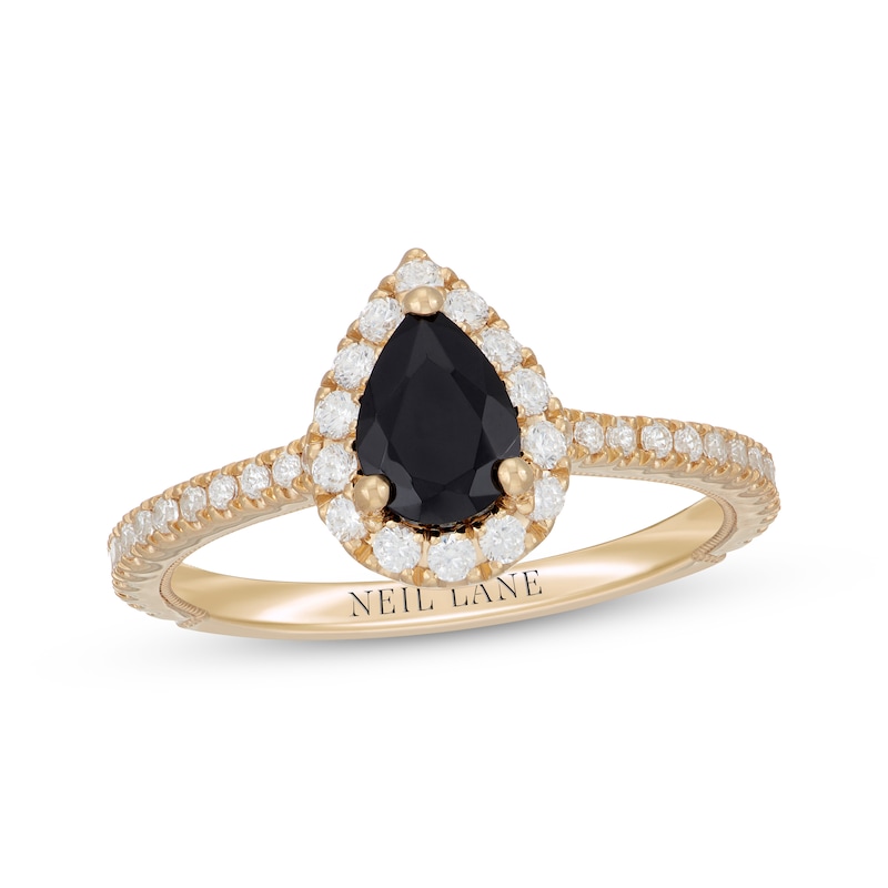 Main Image 4 of Neil Lane Pear-Shaped Black & White Diamond Engagement Ring 1-1/8 ct tw 14K Yellow Gold