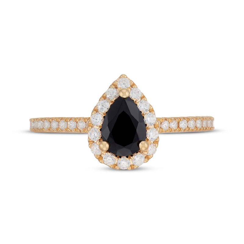 Neil Lane Pear-Shaped Black & White Diamond Engagement Ring 1-1/8 ct tw 14K Yellow Gold