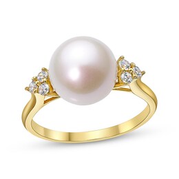 Cultured Pearl & Diamond Ring 1/6 ct tw 10K Yellow Gold
