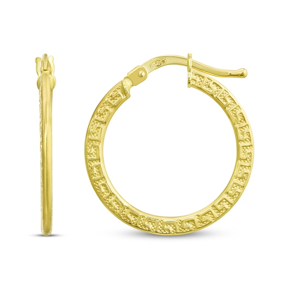 Greek Key Textured Hoop Earrings 14K Yellow Gold 21mm