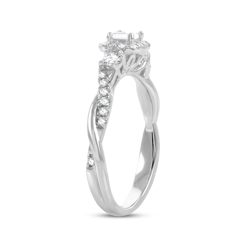 Main Image 2 of Memories Moments Magic Three-Stone Princess & Round-Cut Diamond Engagement Ring 1/2 ct tw 14K White Gold