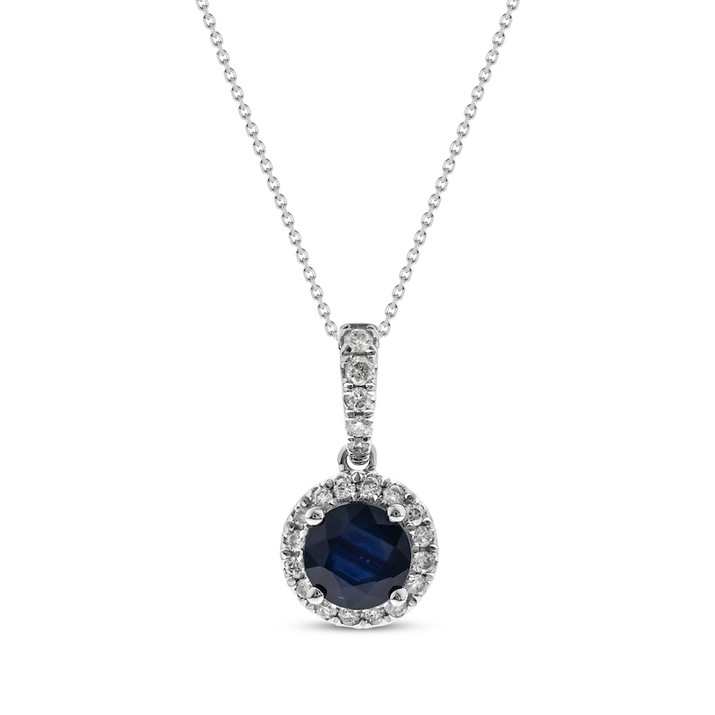 Main Image 1 of Round-Cut Blue Sapphire & Diamond Necklace 1/8 ct tw 10K White Gold 18”