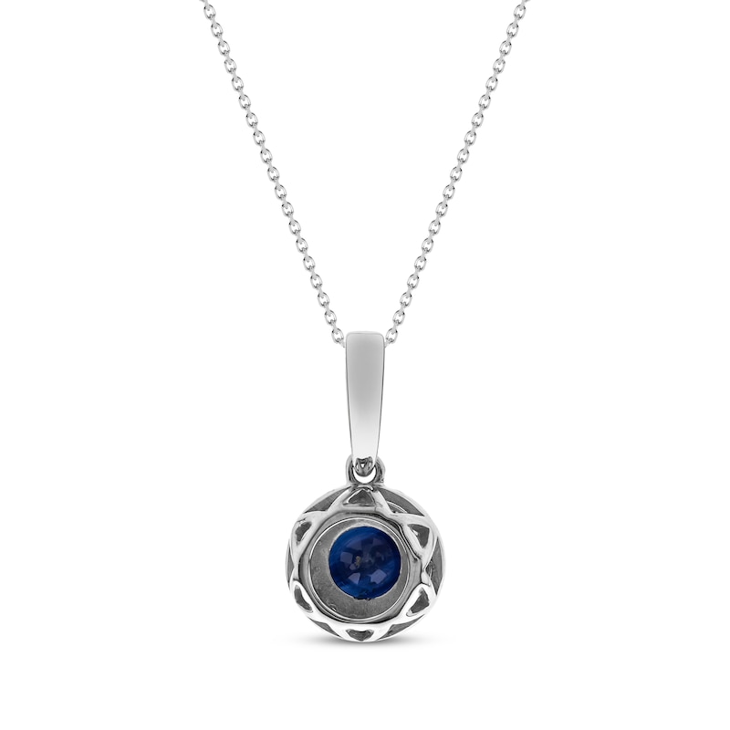 Main Image 2 of Round-Cut Blue Sapphire & Diamond Necklace 1/8 ct tw 10K White Gold 18”