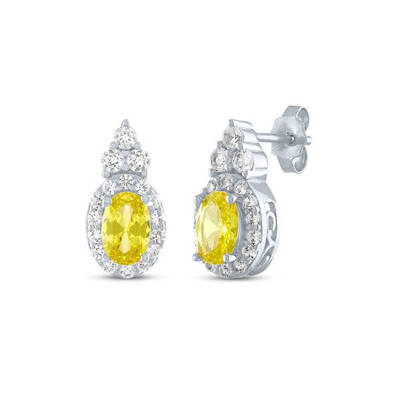 Oval-Cut Yellow & White Lab-Created Sapphire Earrings Sterling Silver