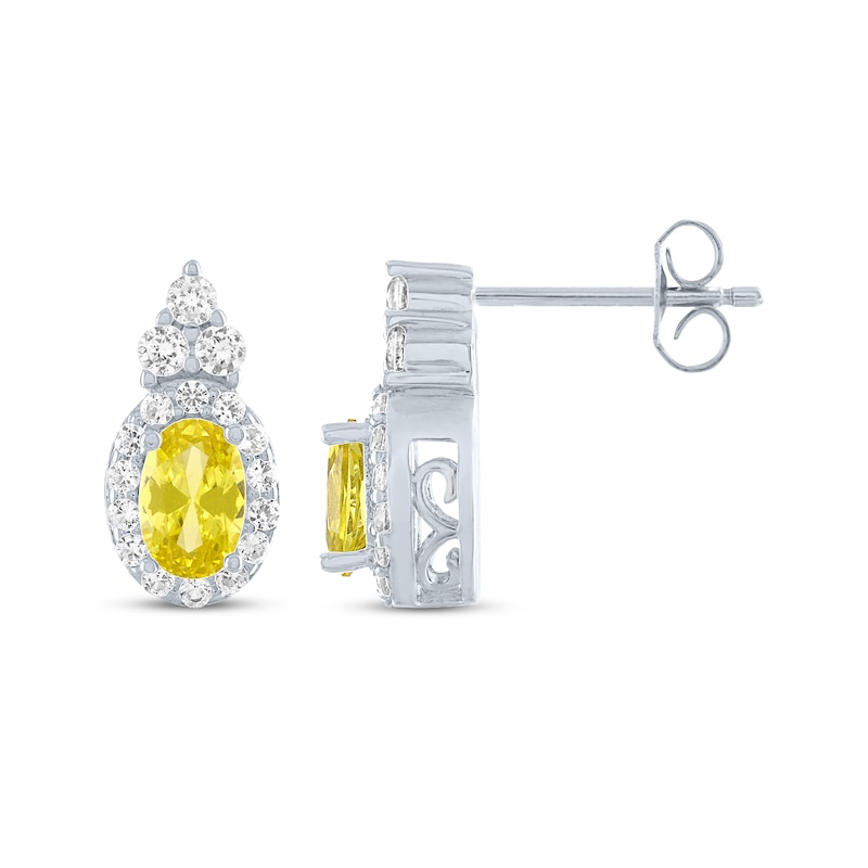 Oval-Cut Yellow & White Lab-Created Sapphire Earrings Sterling Silver