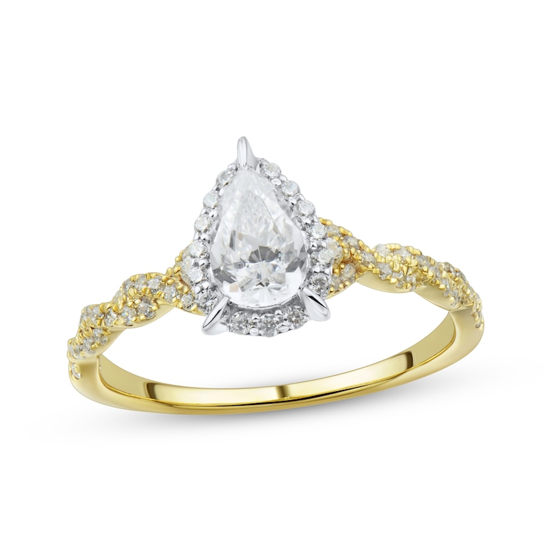 Main Image 1 of Pear-Shaped Diamond Halo Engagement Ring 3/4 ct tw 14K Two-Tone Gold