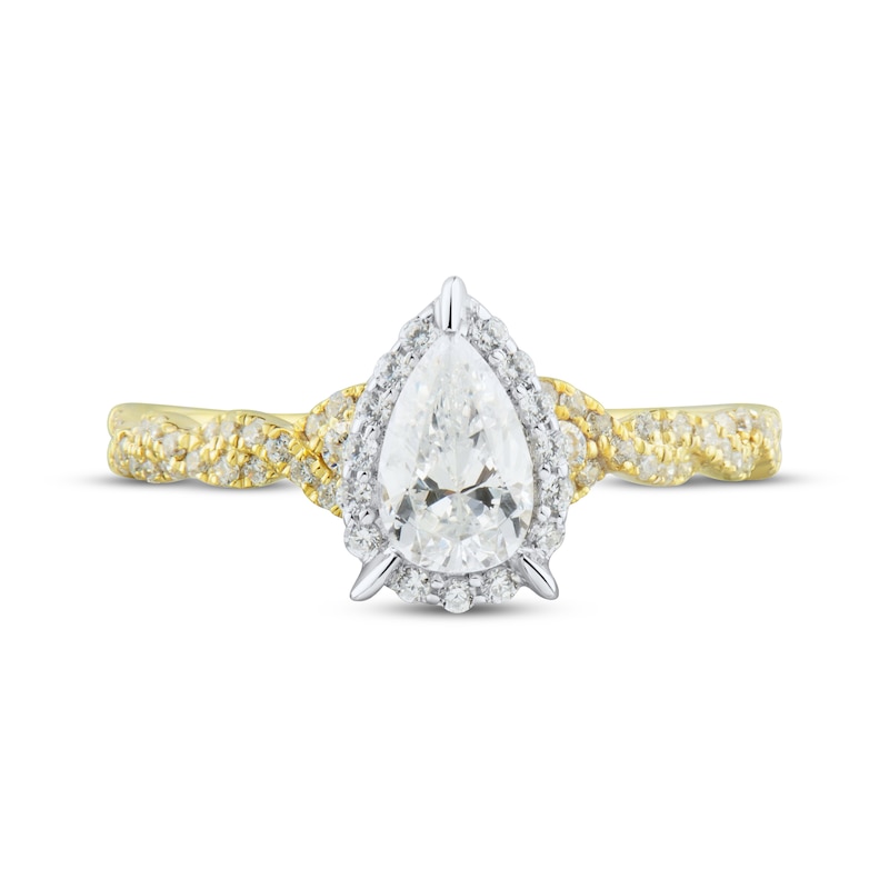 Main Image 3 of Pear-Shaped Diamond Halo Engagement Ring 3/4 ct tw 14K Two-Tone Gold