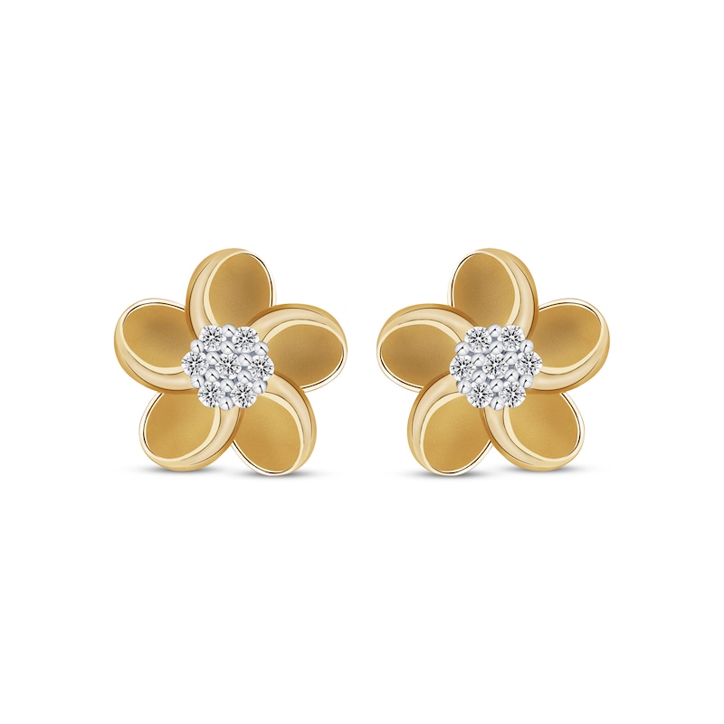 Main Image 2 of Diamond Plumeria Flower Stud Earrings 1/10 ct tw 10K Yellow Gold