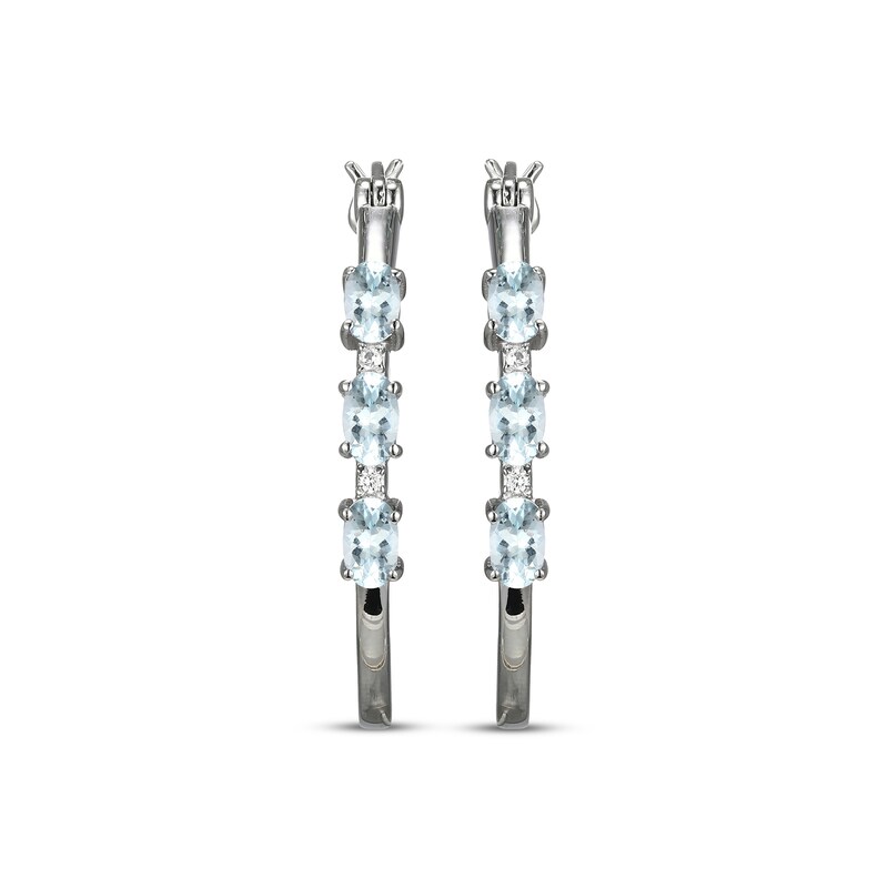 Main Image 2 of Oval-Cut Aquamarine & White Lab-Created Sapphire Hoop Earrings Sterling Silver