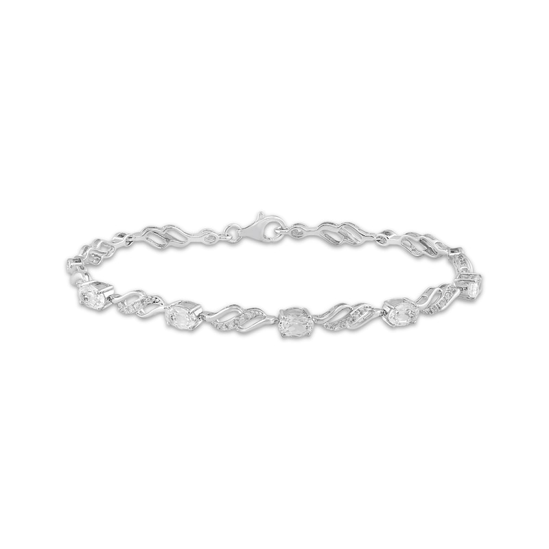 Main Image 1 of Oval-Cut White Lab-Created Sapphire Swirl Bracelet Sterling Silver 7.5"
