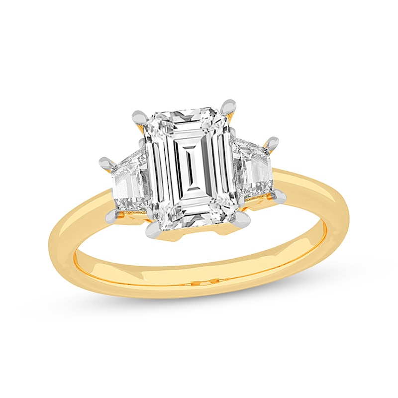 Main Image 1 of Memories Moments Magic Lab-Grown Diamonds Emerald-Cut & Trapezoid-Cut Three-Stone Engagement Ring 4-1/6 ct tw 14K Yellow Gold
