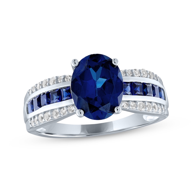 Main Image 1 of Oval-Cut Blue Lab-Created Sapphire & White Lab-Created Sapphire Ring Sterling Silver