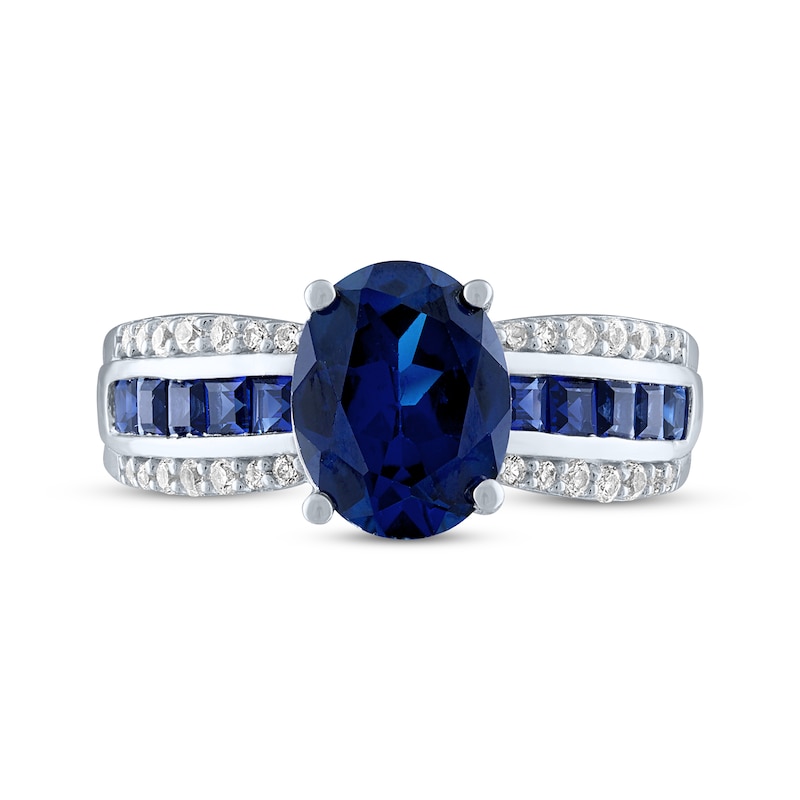 Main Image 3 of Oval-Cut Blue Lab-Created Sapphire & White Lab-Created Sapphire Ring Sterling Silver
