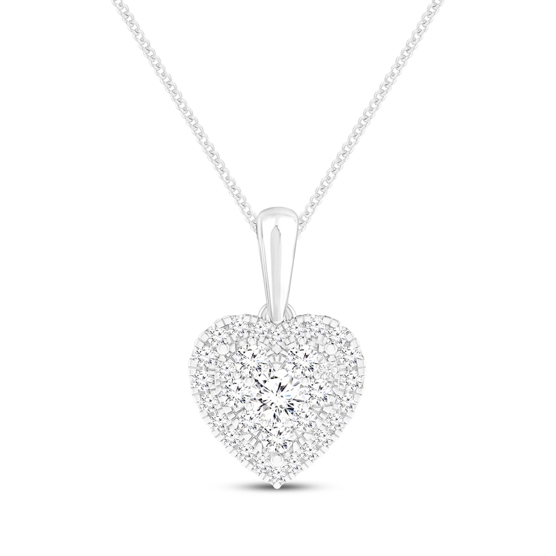 Main Image 1 of Multi-Diamond Heart-Shaped Necklace 1/3 ct tw 14K White Gold 18"