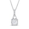 Thumbnail Image 1 of Princess-Cut Quad Diamond Cushion Frame Necklace 1/4 ct tw 14K White Gold 18"